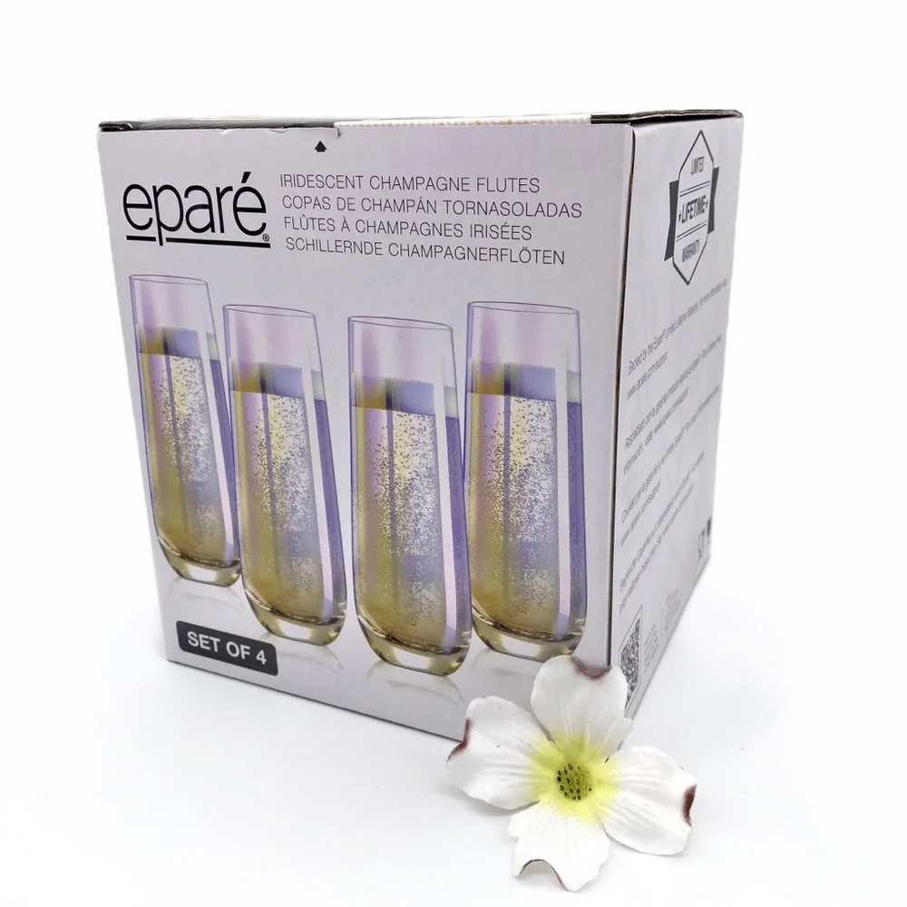 NIB Eparé Iridescent Champagne Flutes (Set of 4) - Picture 8 of 14